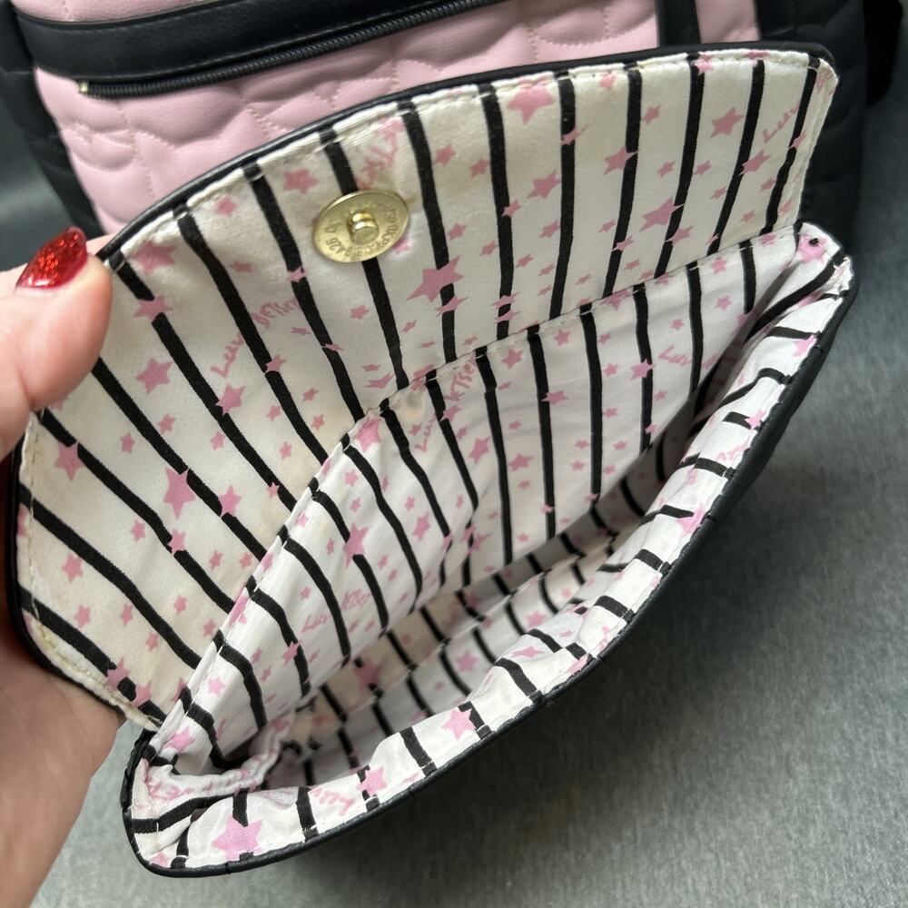 Luv Betsey Johnson Lorene Quilted Cat Face Pink Black Backpack with Crossbody - Picture 13 of 15